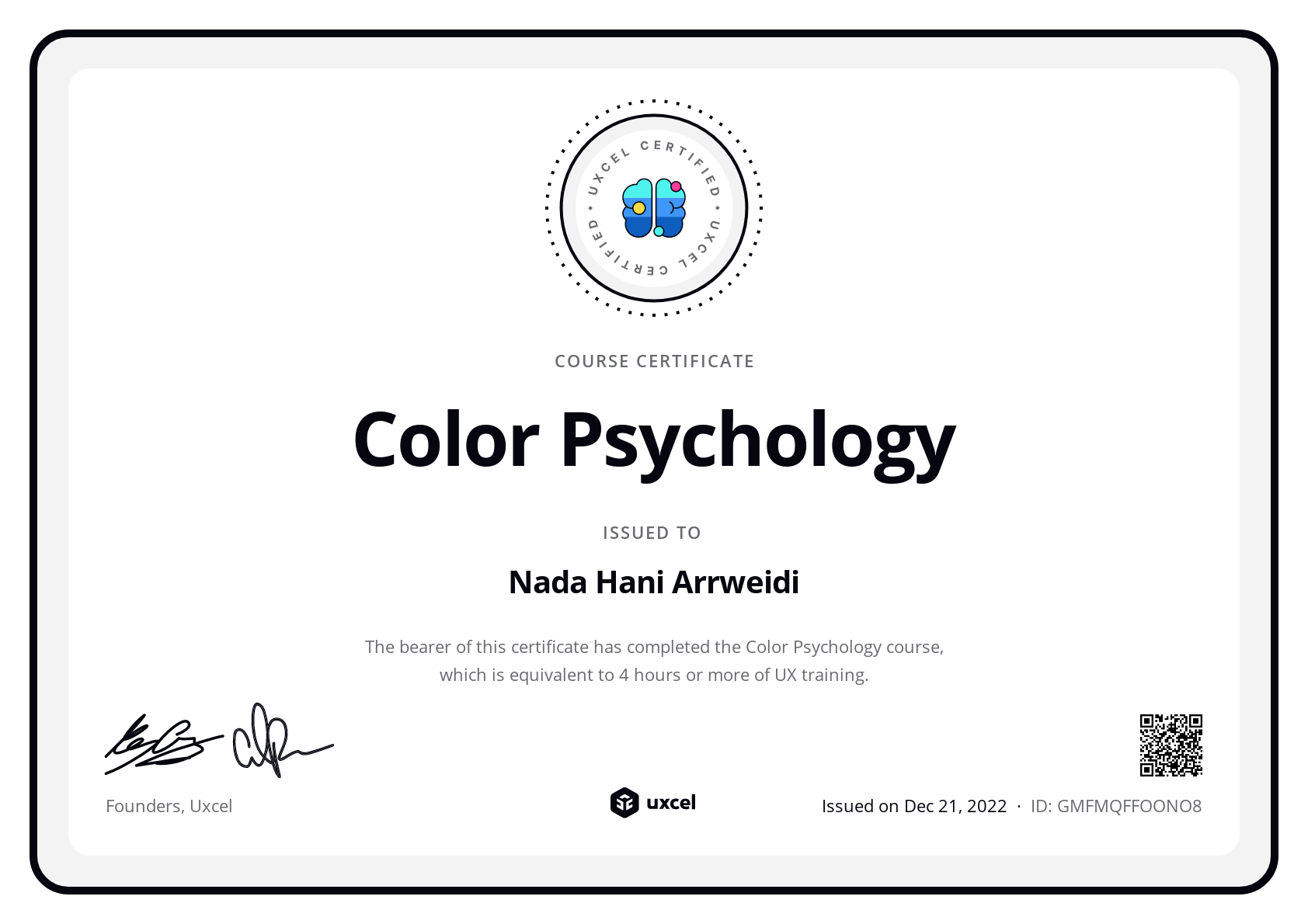 Nada Hani Arrweidi's certificate